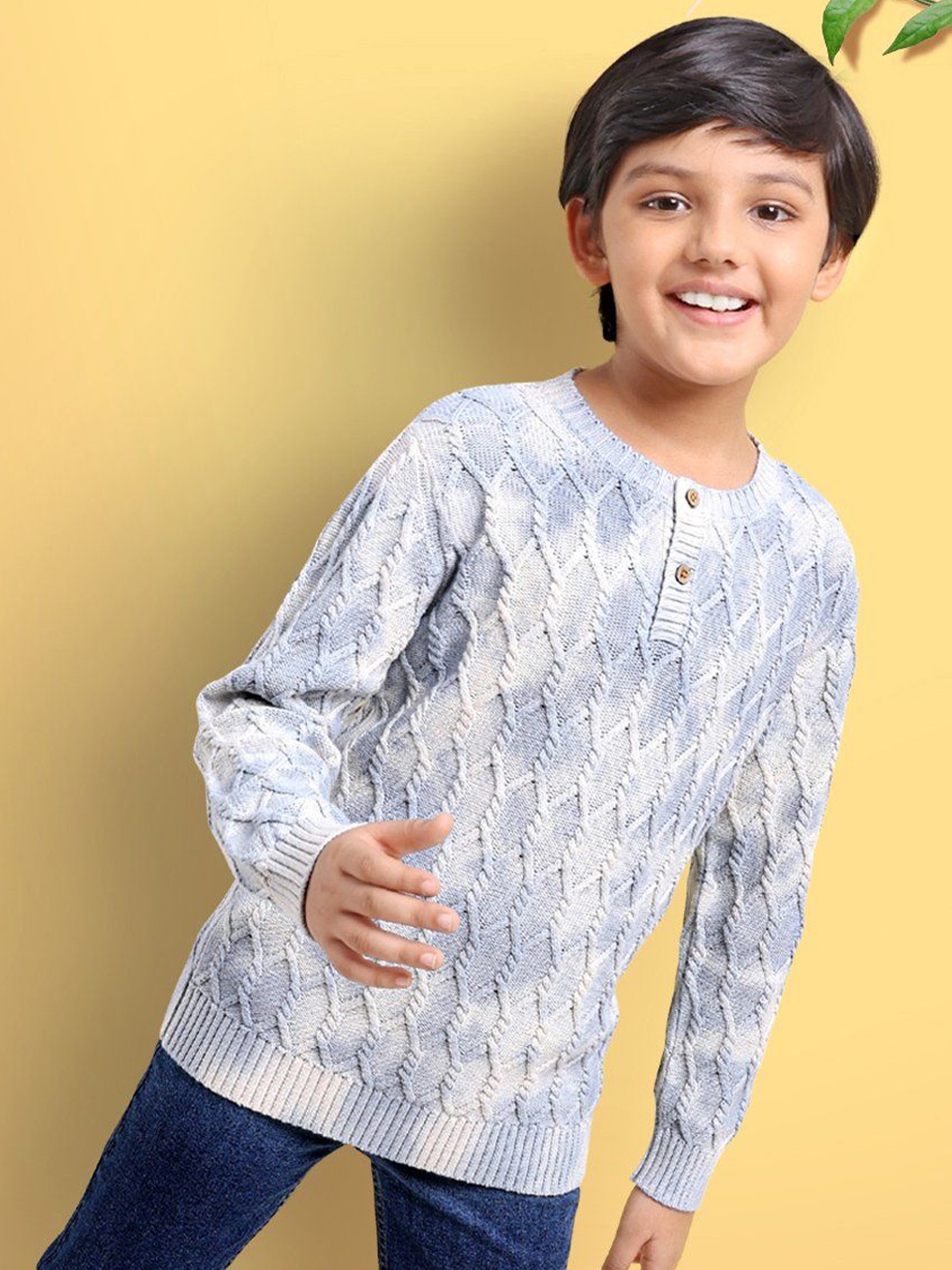 

ARIAS By LARA DUTTA Boys Floral Cotton Long Sleeves Pullover Sweaters, Blue