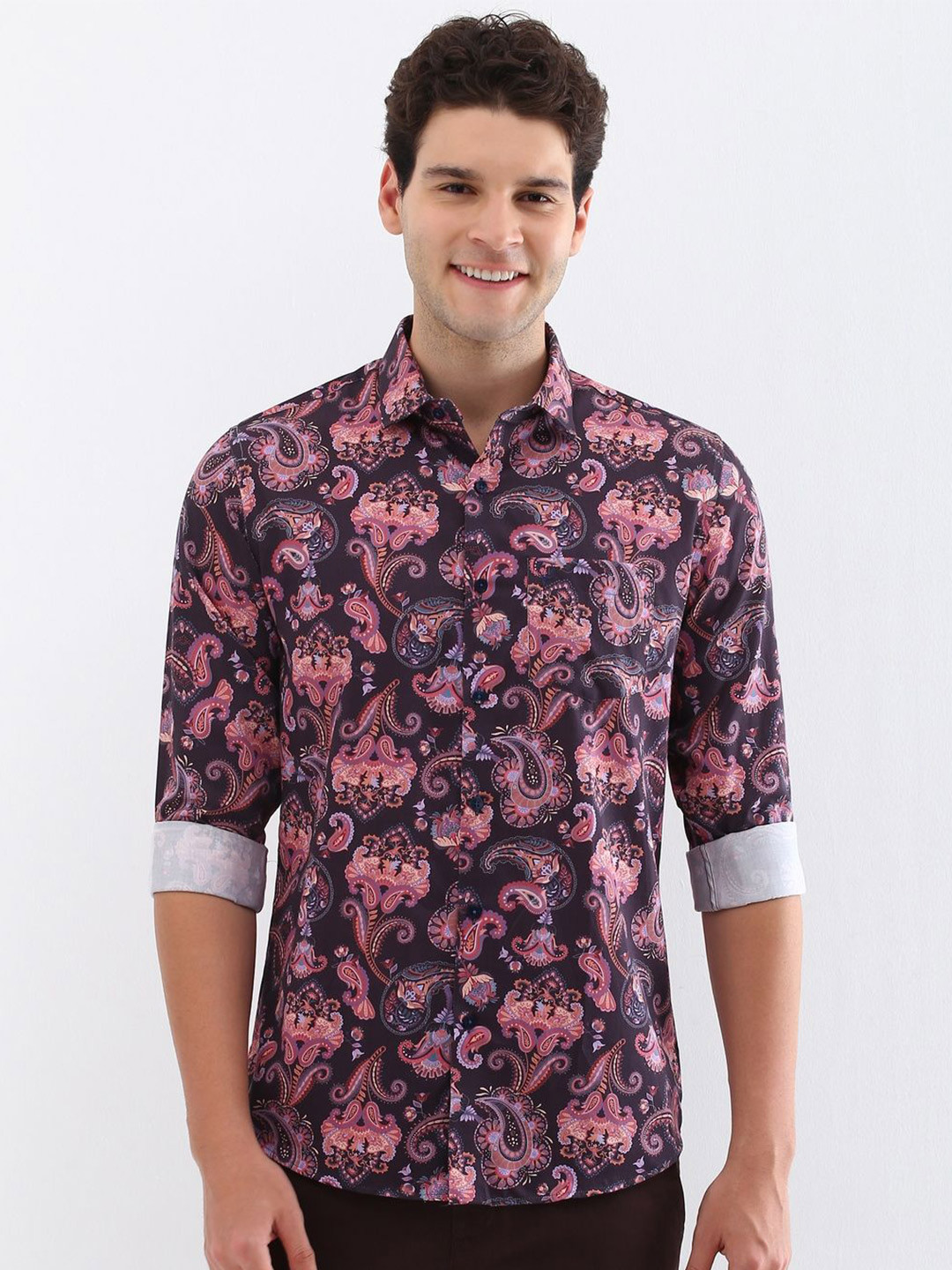 

Allen Solly Men Classic Spread Collar Ethnic Motifs Printed Cotton Slim Fit Casual Shirt, Brown