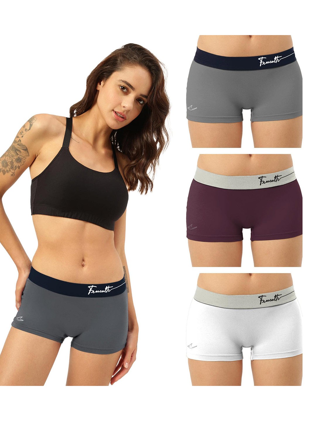 

FREECULTR Women Pack Of 4 Anti Bacterial Mid-Rise Boy shorts Briefs, White