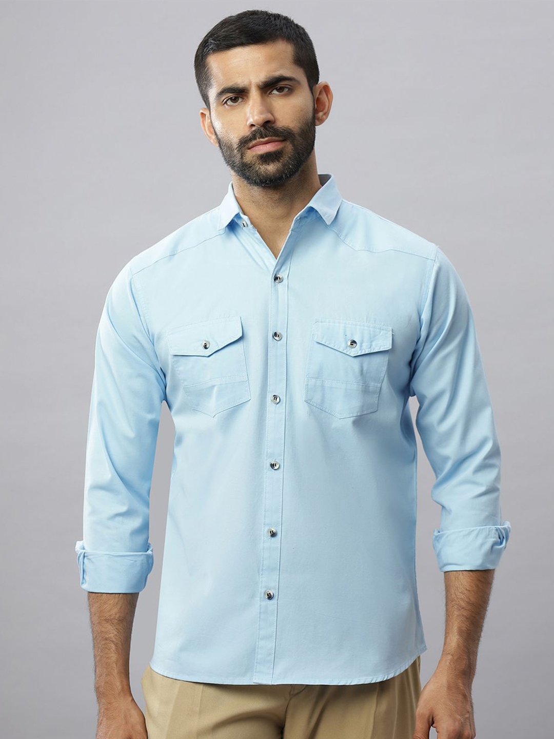 

N AND J Men Relaxed Opaque Casual Shirt, Blue