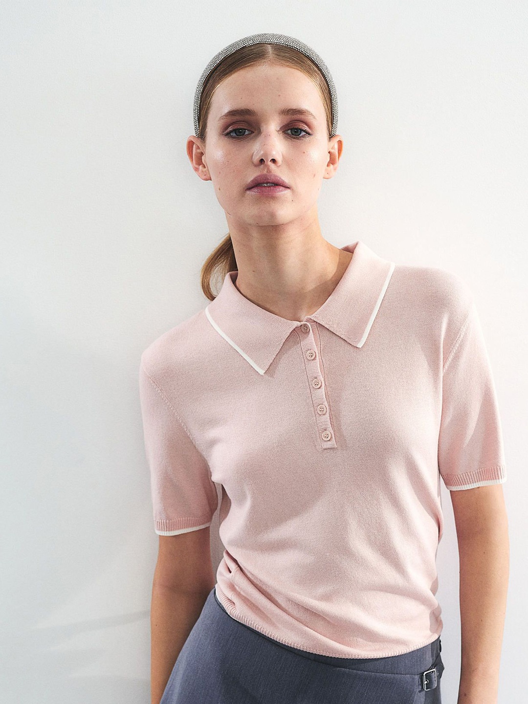 

H&M Fine-Knit Polo Shirt, Pink