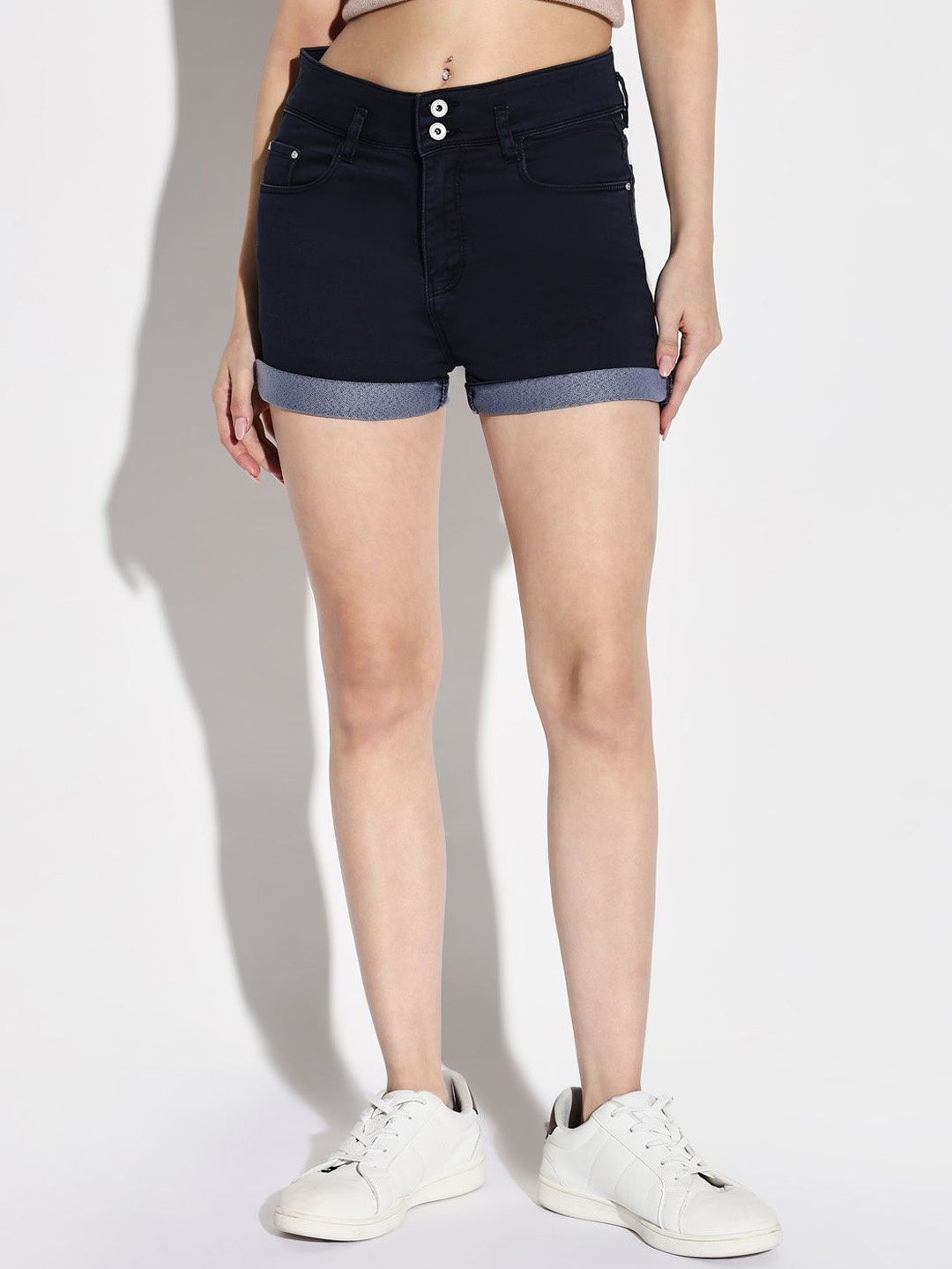 

SHOWOFF Women Slim Fit Denim Shorts, Navy blue