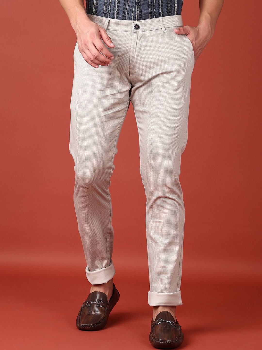 

V-Mart Men Printed Slim Fit Chinos Casual Trousers, Grey