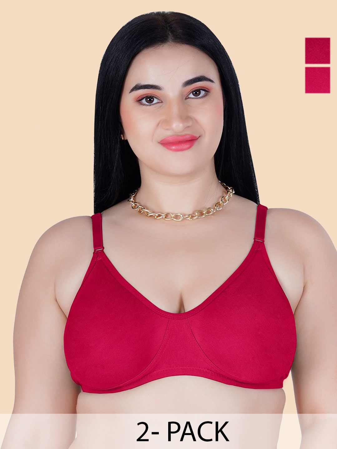 

KOMLI Women Pack Of 2 Cotton Non Padded Full Coverage T-shirt Bra, Maroon