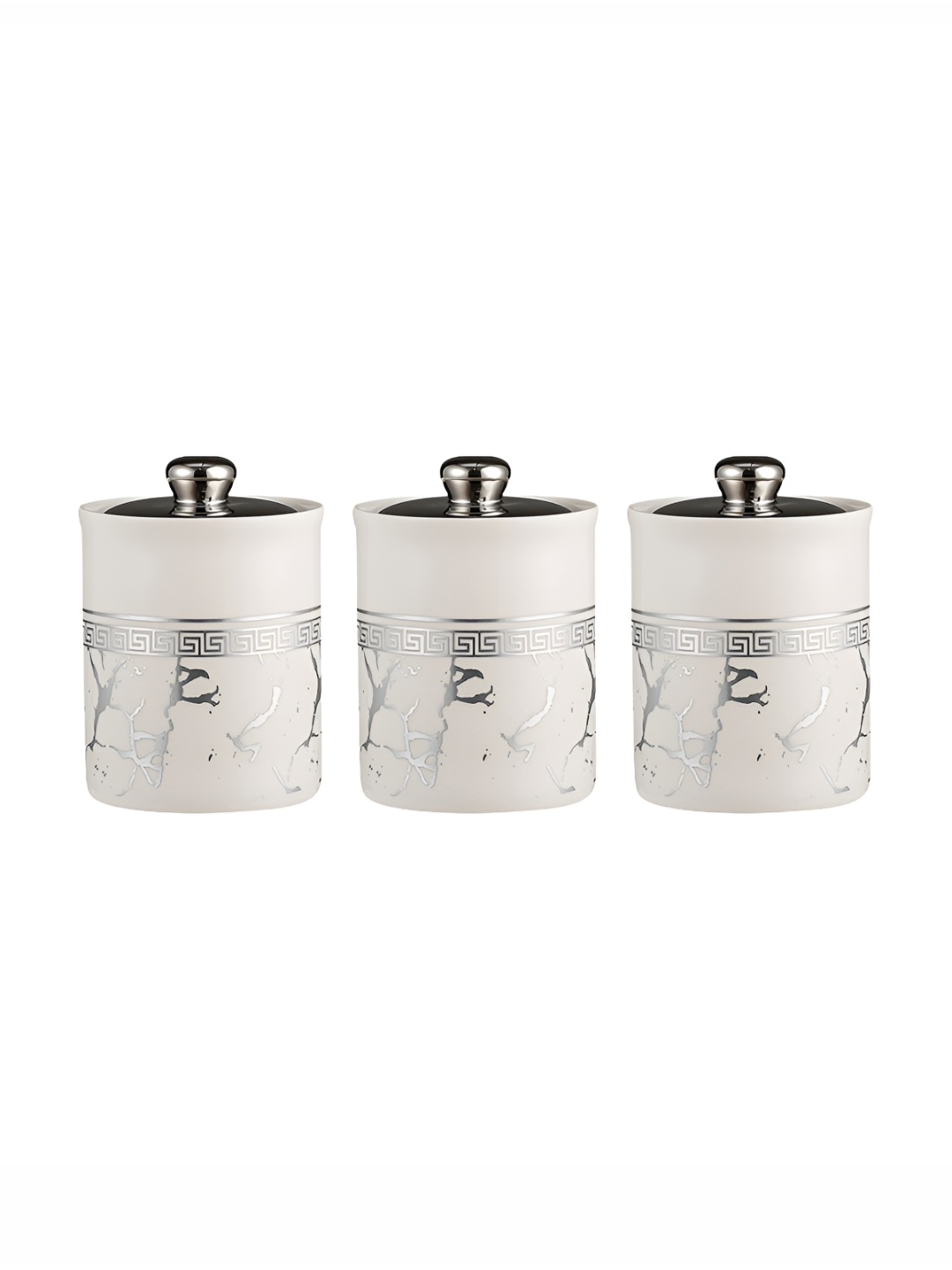 

The Better Home White & Silver-Toned 3 Pieces Ceramic Core Containers 700 ml