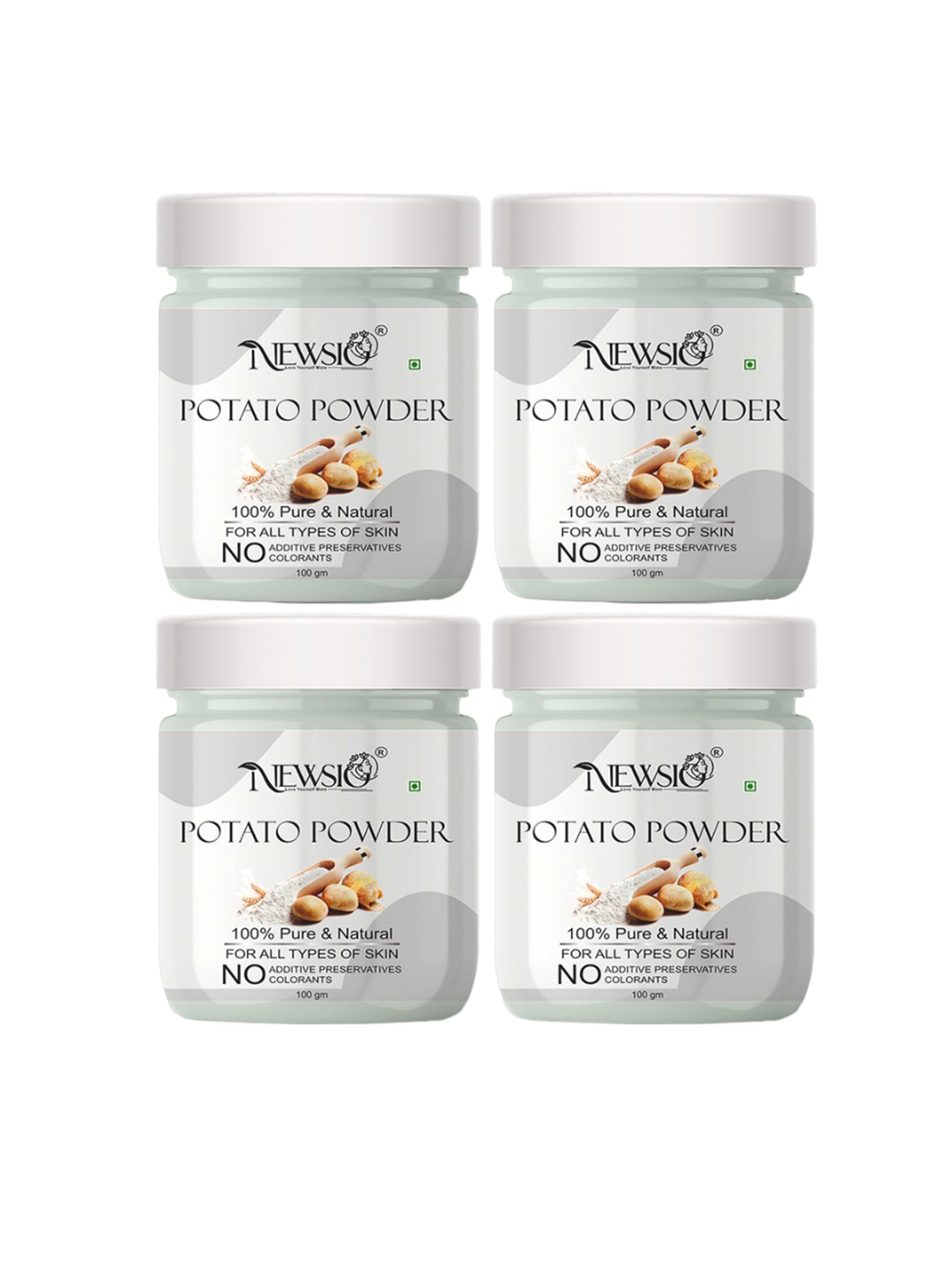 

Newsio Set Of 4 Pure & Natural Potato Powder For Skin - 100g Each, Grey