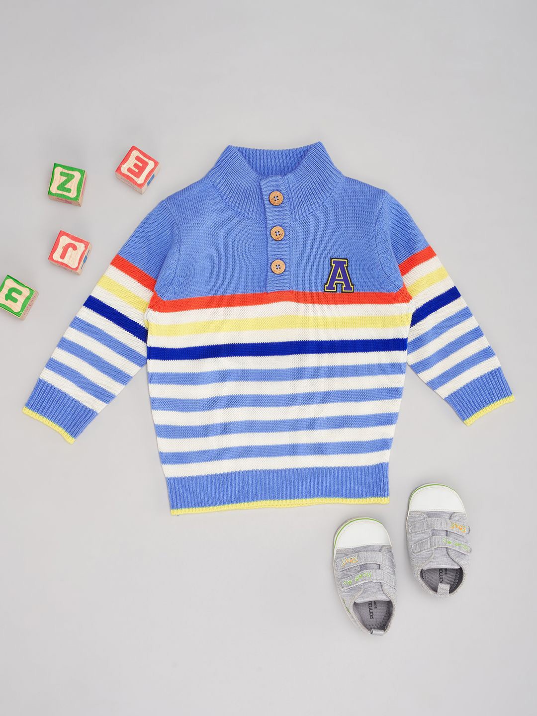 

Pantaloons Baby Boys Striped Casual Winter Wear Pullover, Blue