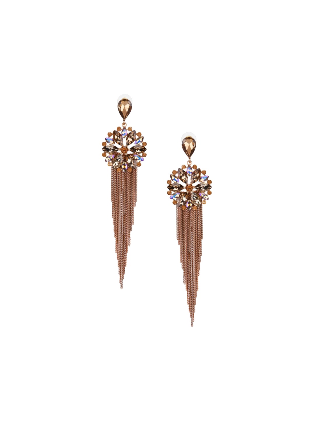 

YouBella Gold-Plated Stone Studded Tasselled Drop Earrings, Brown