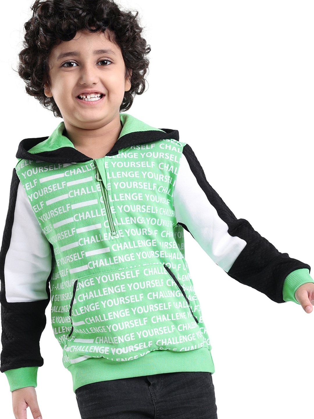 

ARIAS By LARA DUTTA Boys Printed Cotton Hooded Pullover Sweatshirt, Green