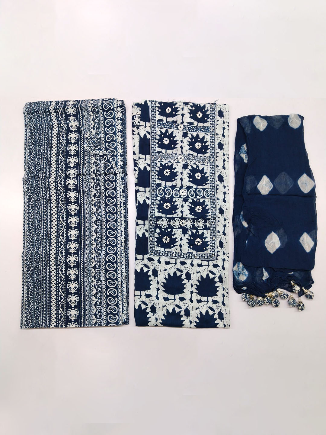 

HERE&NOW Tie & Dyed Pure Cotton Unstitched Dress Material, Blue