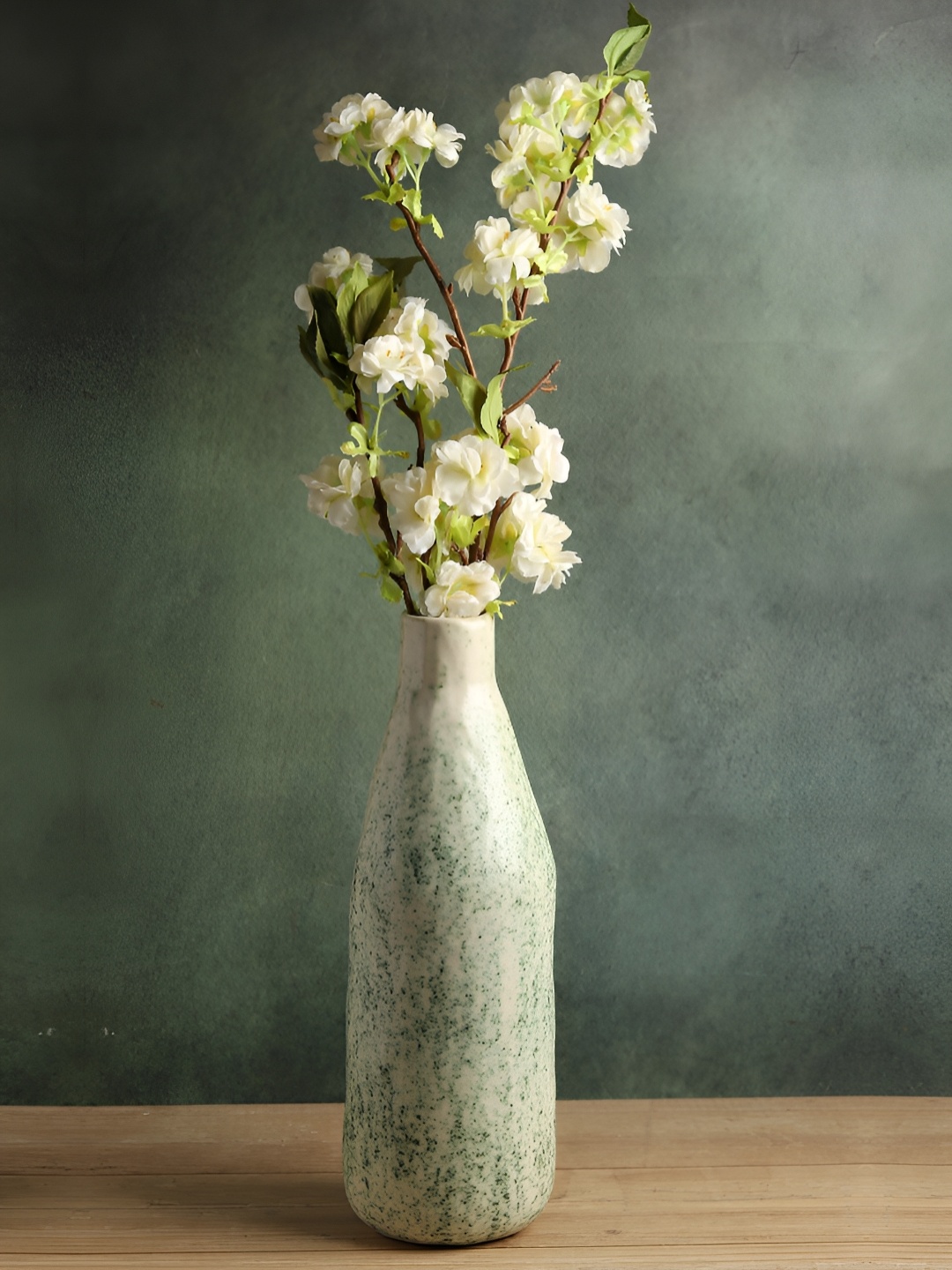 

HABERE INDIA Green & White Ceramic Flower Pot