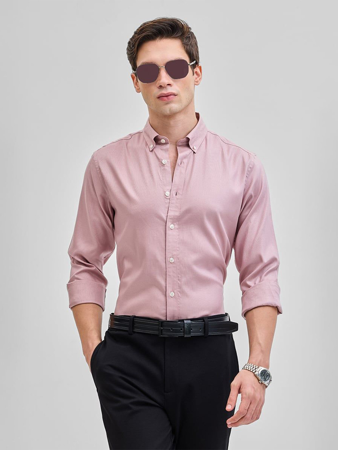 

Snitch Men Smart Button-Down Collar Solid Casual Shirt, Pink