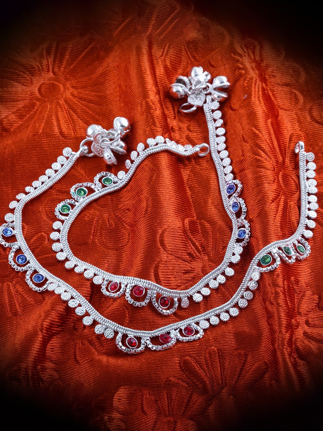 

Lila Set of 2 Silver-Plated Stone Studded Anklets