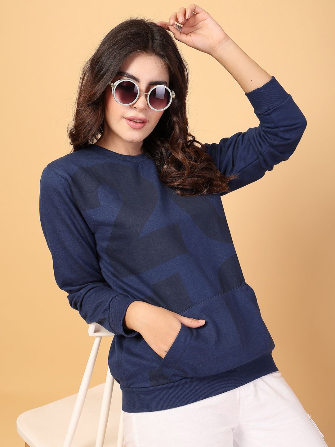 

Rigo Women Cotton Printed Sweatshirt, Blue