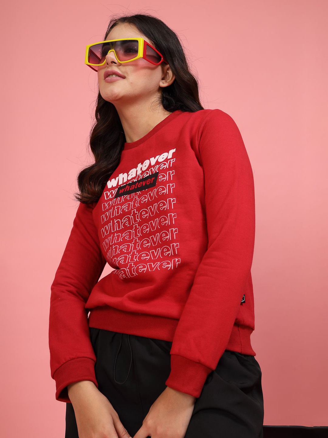 

Rigo Women Cotton Printed Sweatshirt, Red
