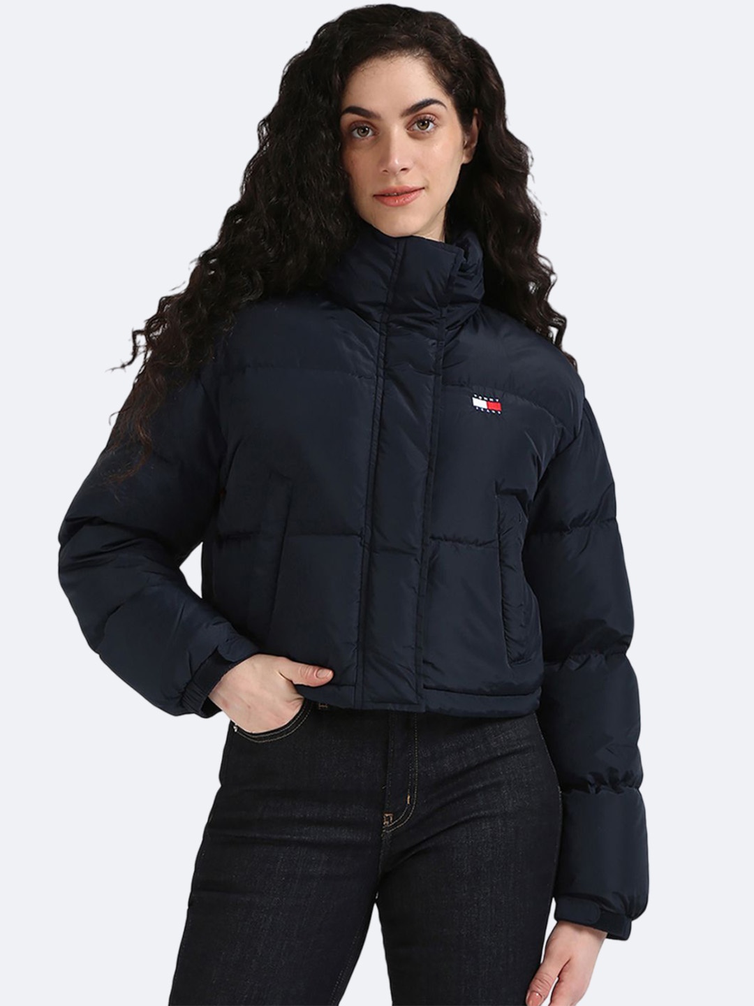 

Tommy Hilfiger Women Hooded Solid Casual Puffer Jacket, Navy blue