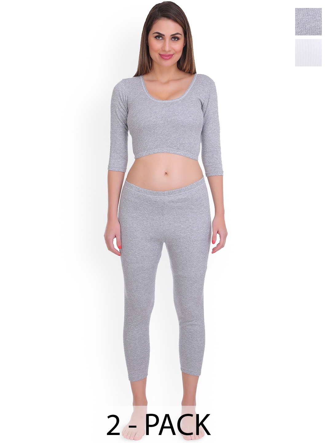 

SELFCARE Women Pack Of 2 Moisture-Wicking Thermal Set, Grey