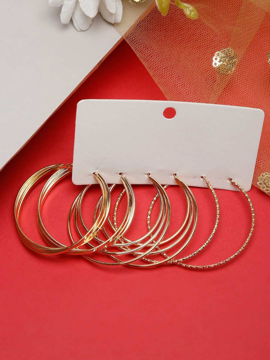 

YouBella Pack Of 6 Contemporary Hoop Earrings, Gold