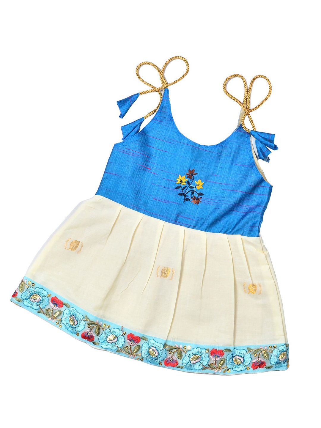 

BAESD Girls Cotton Floral Embroidered Shoulder Straps A-Line Casual Dress, Blue