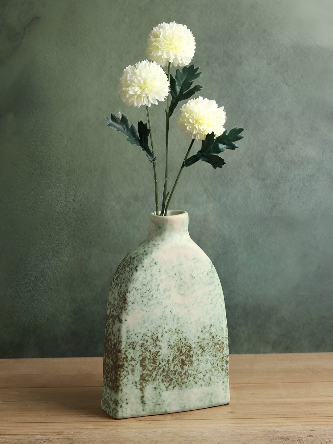 

HABERE INDIA Green & White Ceramic Flower Vase