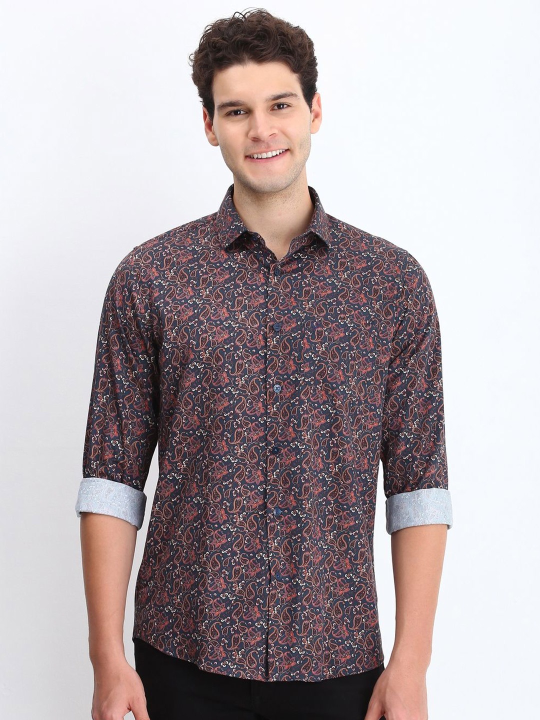 

Allen Solly Men Classic Spread Collar Ethnic Motifs Printed Cotton Slim Fit Casual Shirt, Teal
