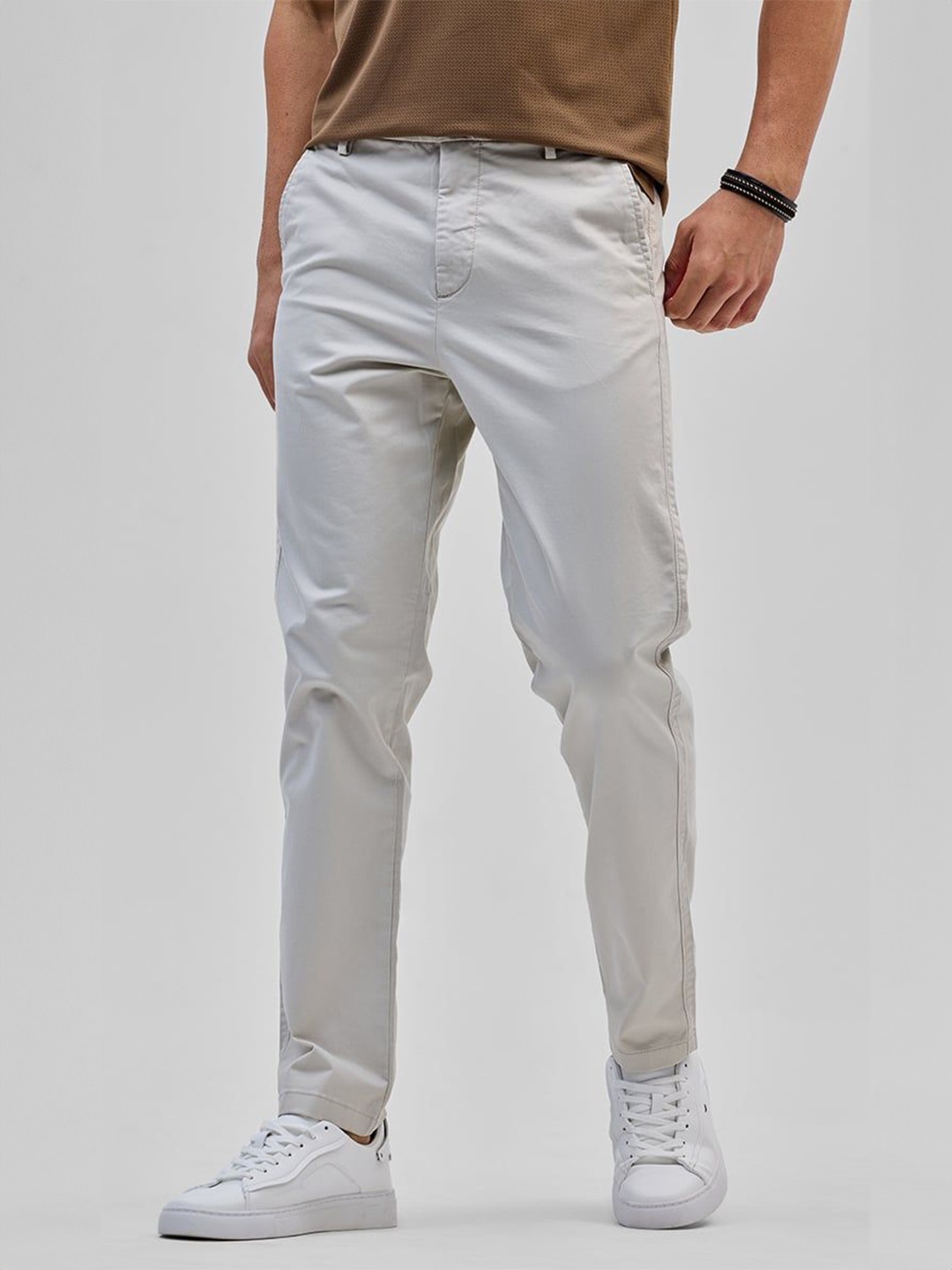 

Snitch Men Smart Slim Fit Mid-Rise Trousers, Grey