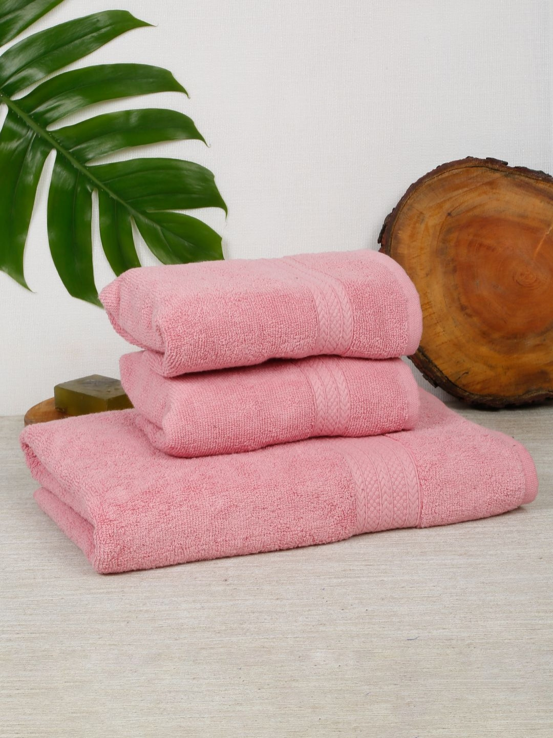 

CREEVA 3 Pcs Pink 545 GSM Pure Cotton Towels