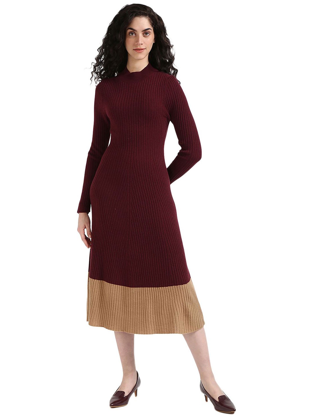 

Tommy Hilfiger Women Colourblocked Woollen Winter Jumper Dress, Maroon