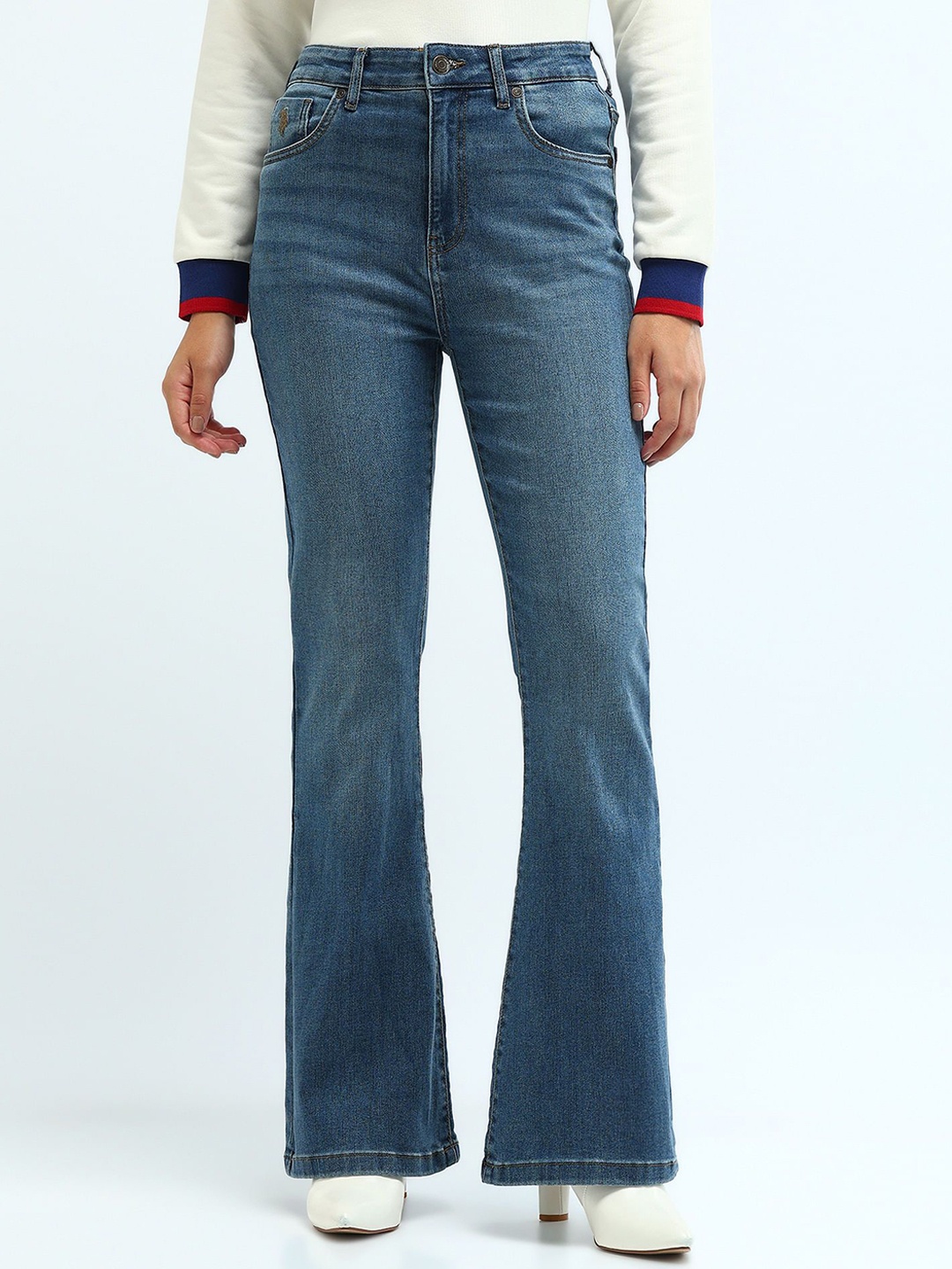

U.S. Polo Assn. Women Women Flared High-Rise Light Fade Stretchable Jeans, Blue