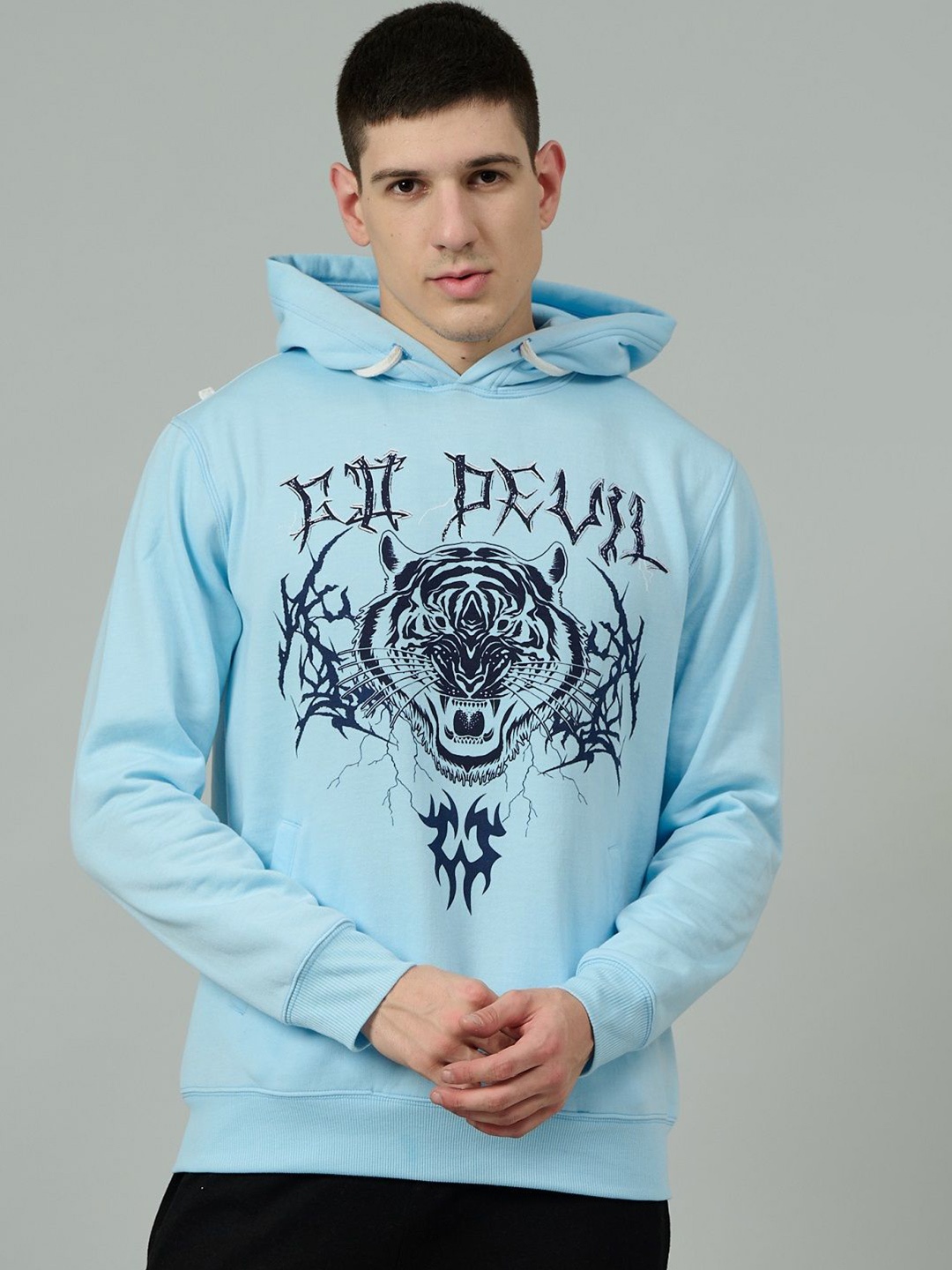 

GO DEVIL Men Printed Oversized Hooded Sweatshirt, Blue
