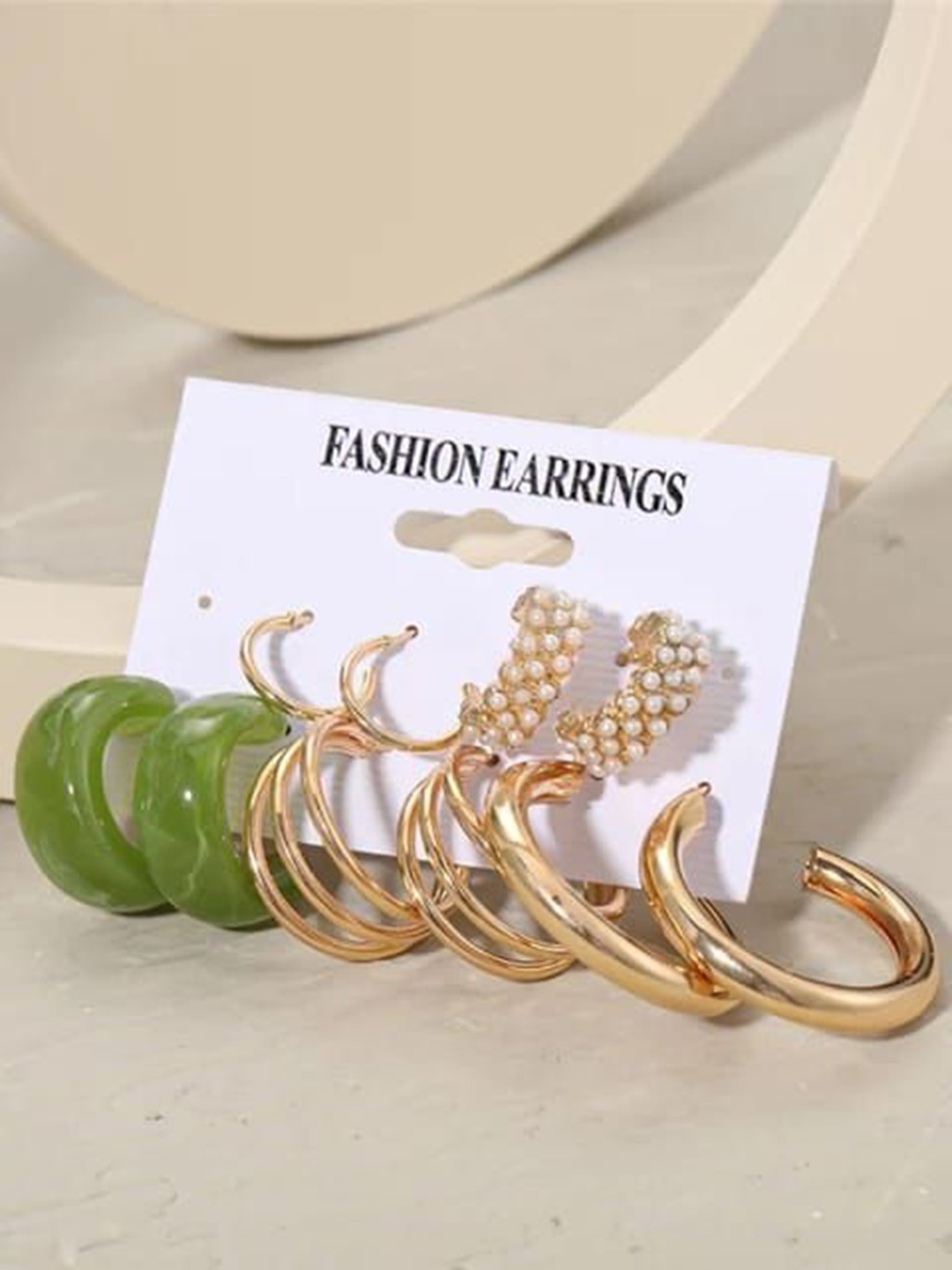 

YU FASHIONS Pack Of 10 Gpld Plated Pearls Studded Contemporary Drop Earrings, Gold