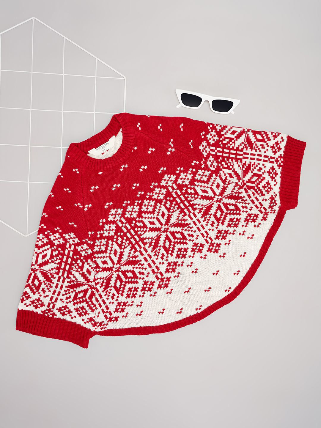 

Pantaloons Junior Girls Round Neck Floral Poncho Sweater, Red