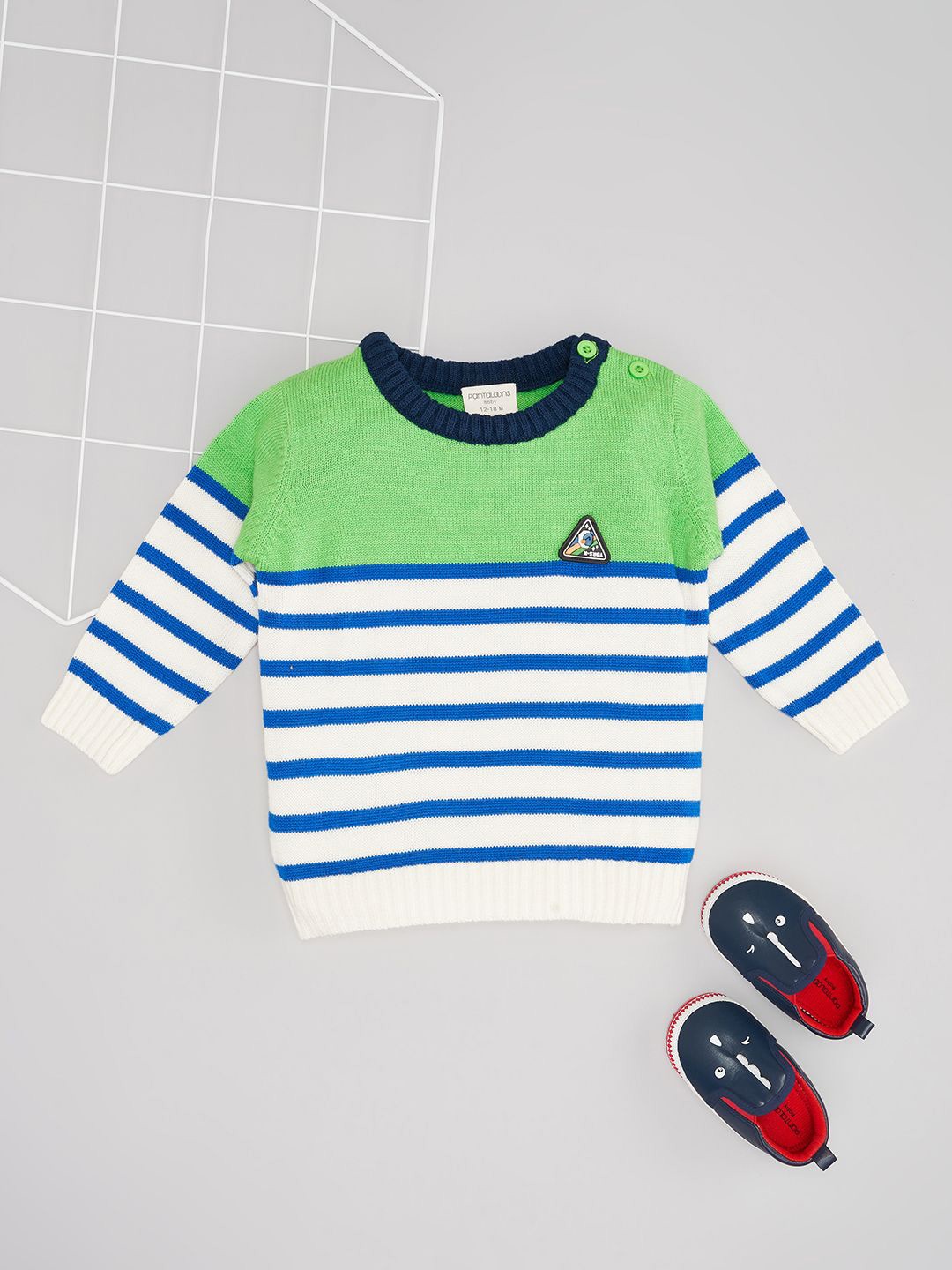 

Pantaloons Baby Boys Striped Pullover Sweaters, Green
