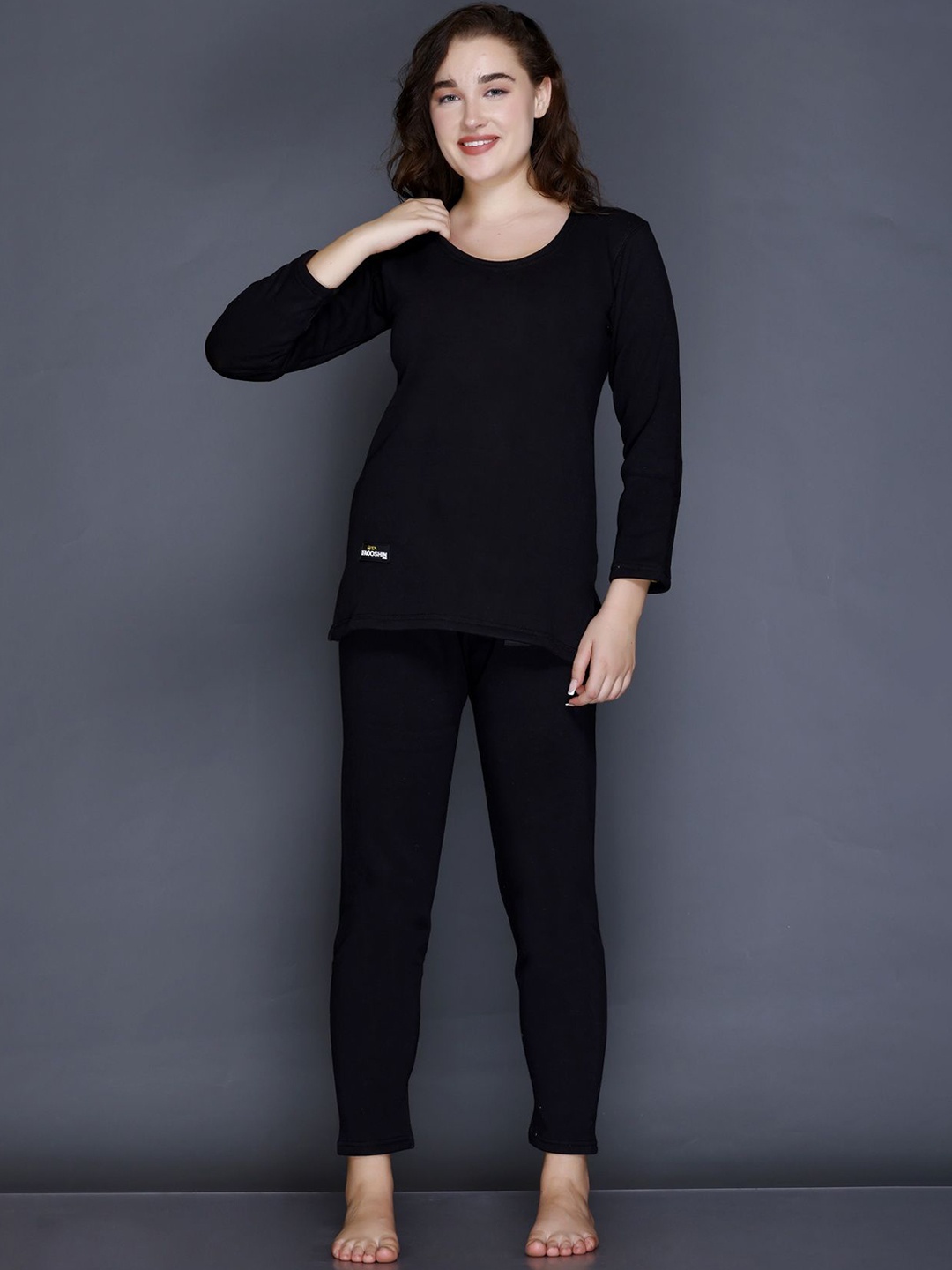 

TFA THE FASHION ADDICTION Women Round Neck Cotton Thermal Set, Black
