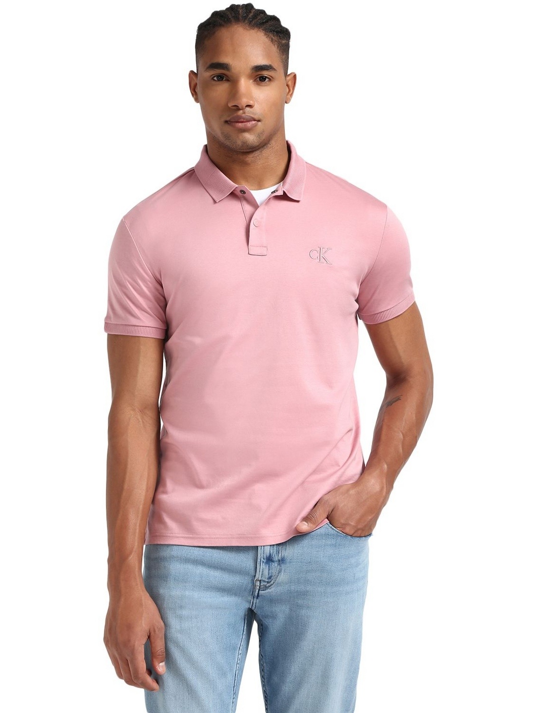 

Calvin Klein Jeans Men Solid Polo Collar Cotton T-shirt, Pink