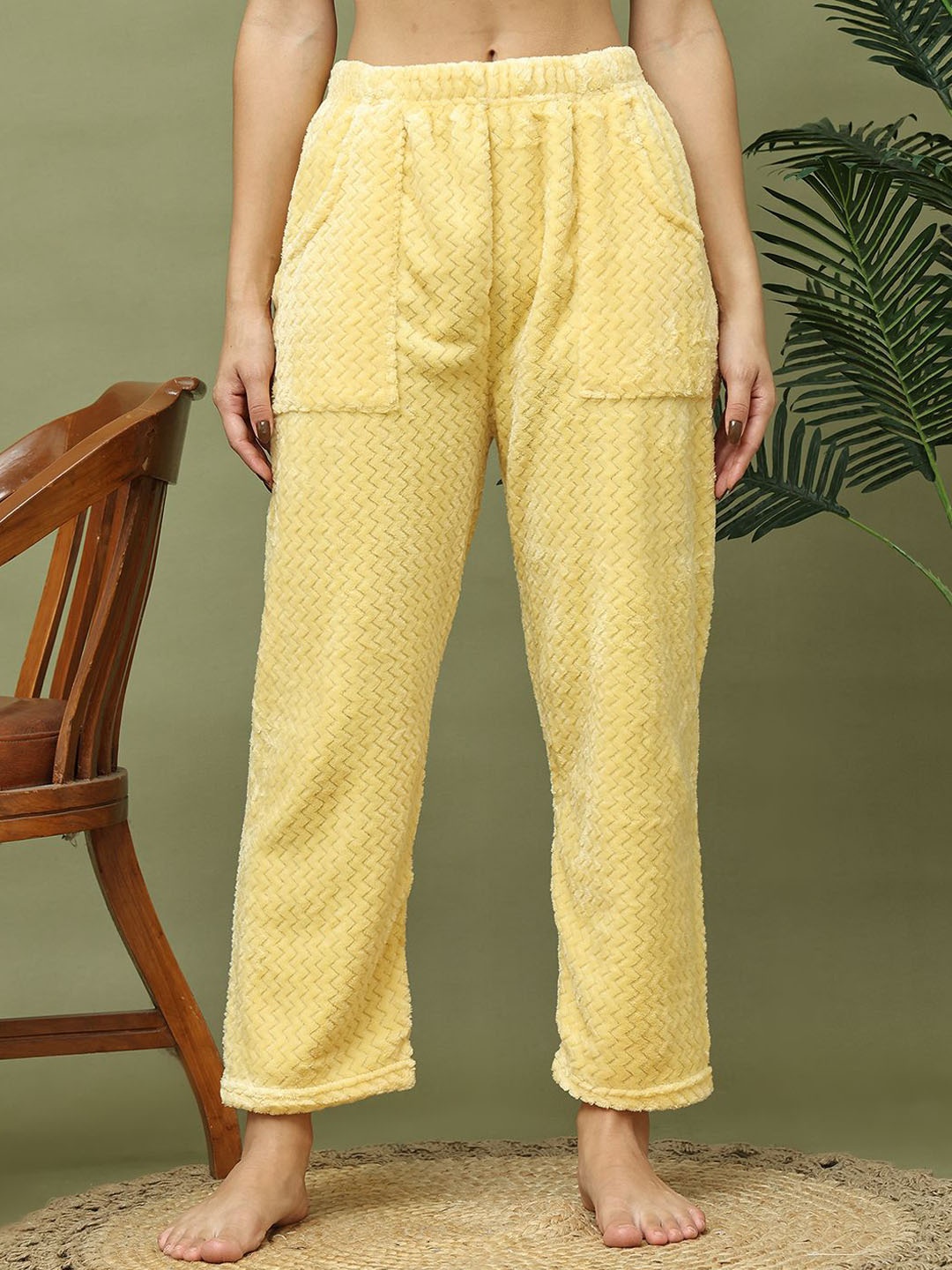 

TAG 7 Women Winter Mid-Rise Fur Lounge Pants, Yellow