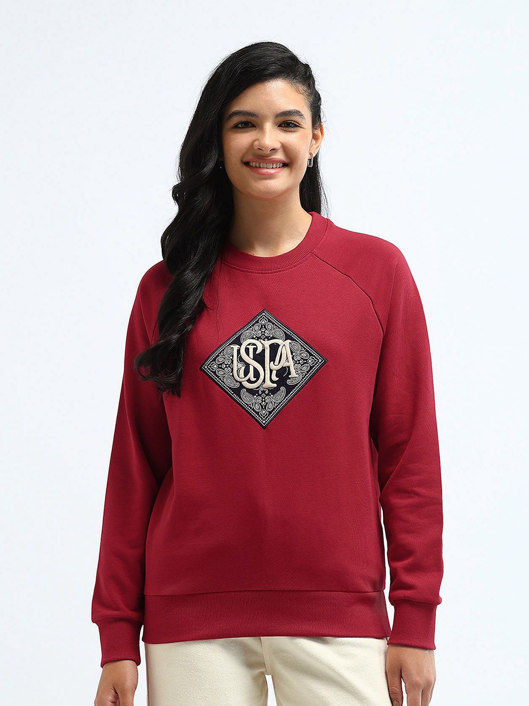 

U.S. Polo Assn. Women Women Printed Round Neck Pullover Sweatshirt, Red