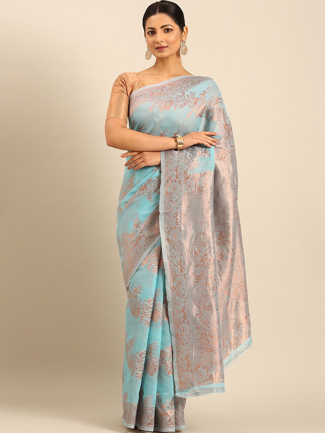 

Mitera Woven Design Zari Saree With Unstitched Blouse Piece, Blue
