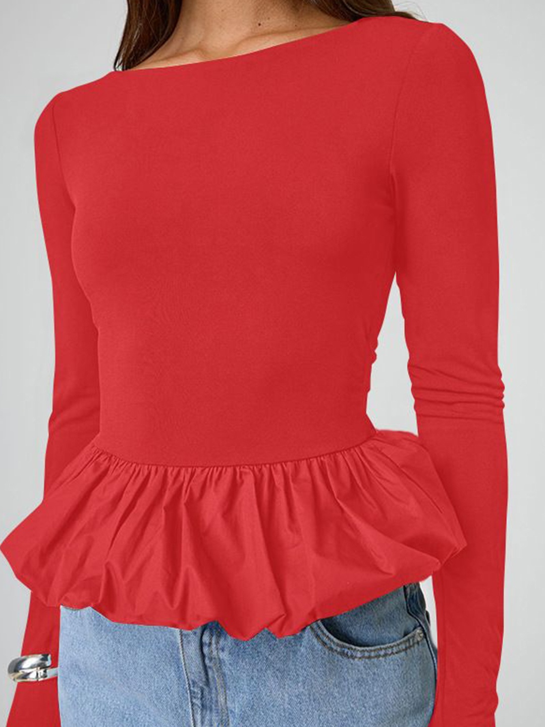 

HERE&NOW Women Boat Neck Top, Red