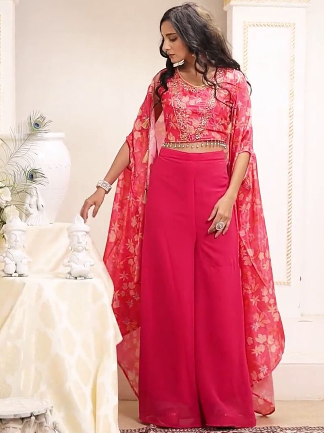 

LUGAI Women Embroidered Regular Beads and Stones Kurta with Palazzos & With Dupatta, Red