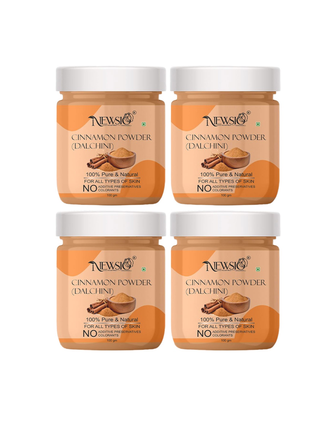 

Newsio Set Of 4 Pure & Natural Cinnamon Powder For Skin & Hair - 100g Each, Orange