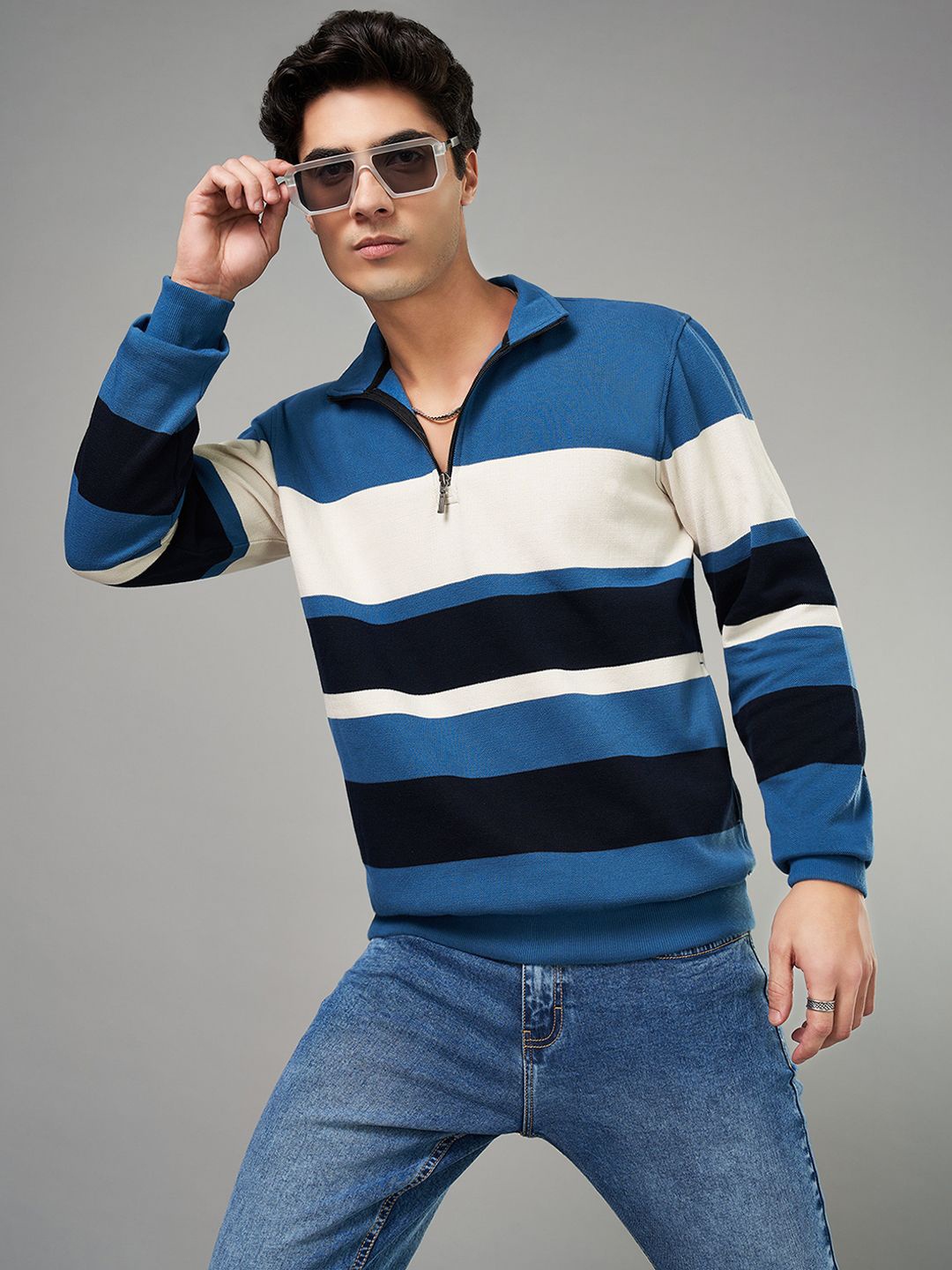 

SF JEANS by Pantaloons Men Mock Collar Long Sleeves Sweatshirt, Blue