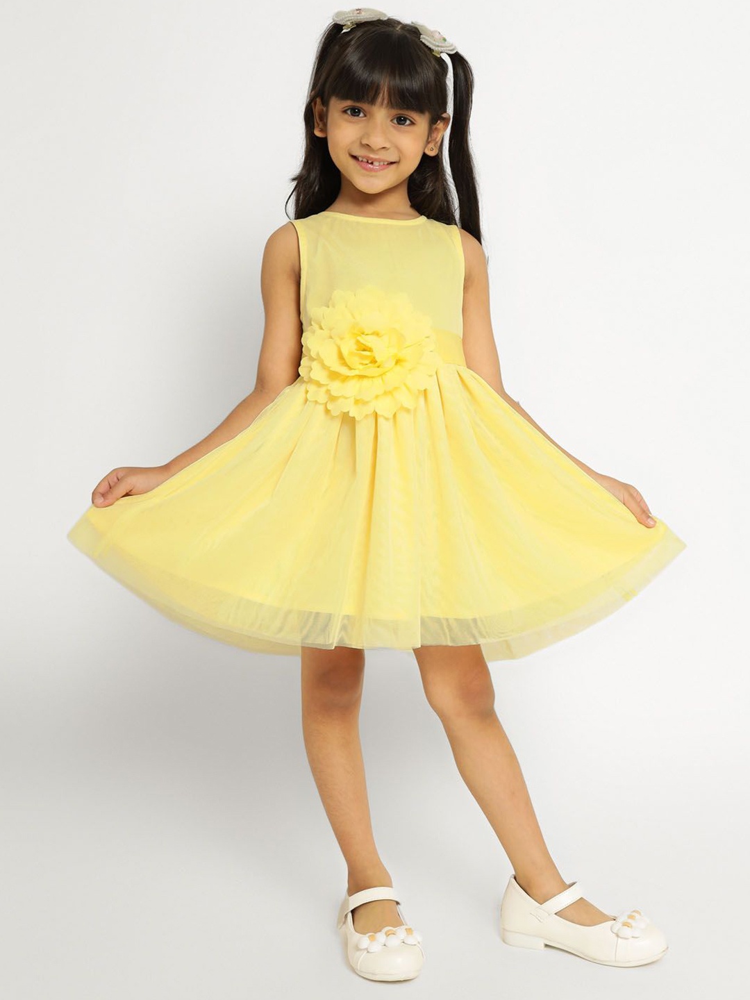 

Somersault Girls Self design Cotton Boat Neck Fit & Flare Dress, Yellow