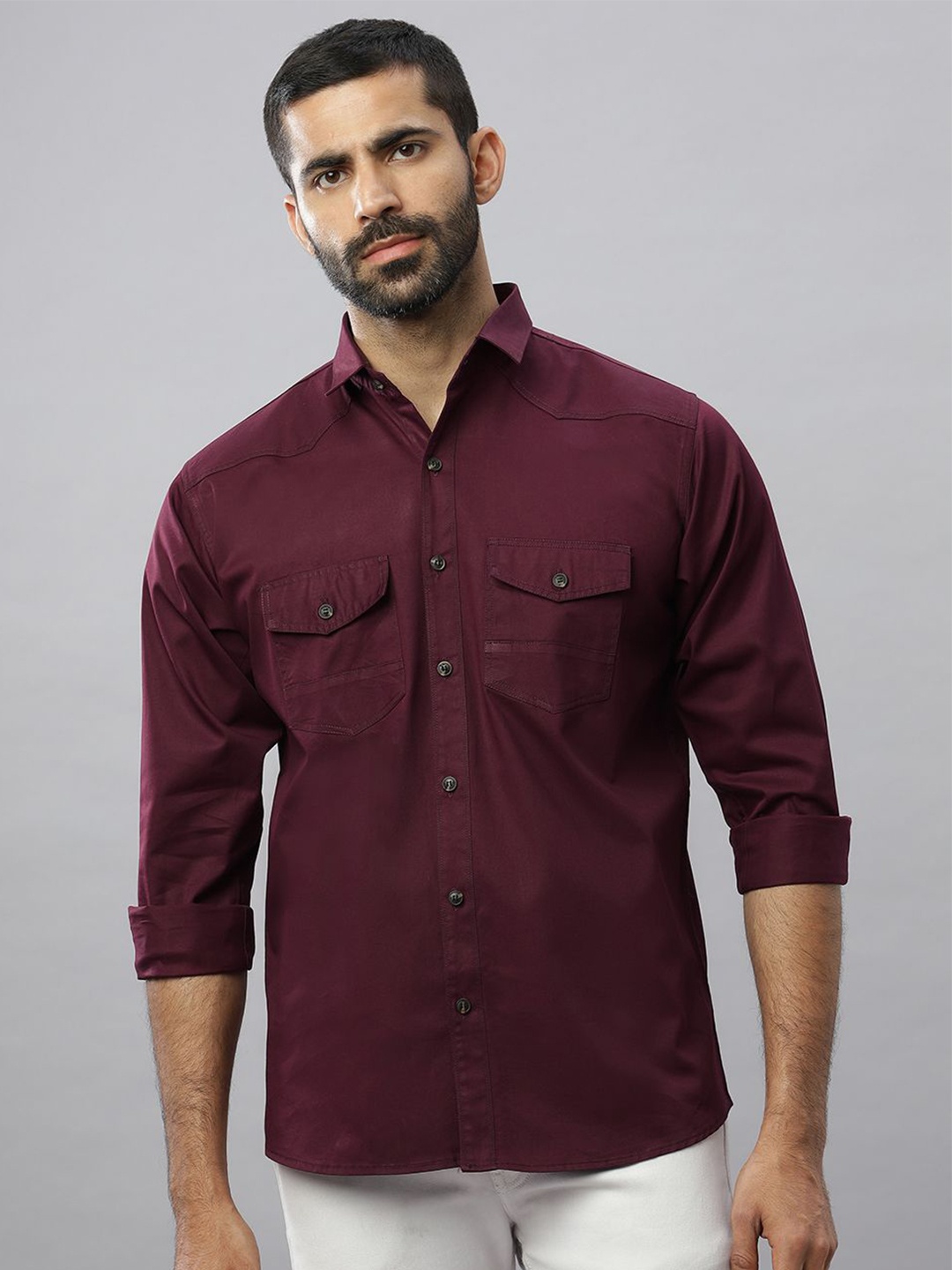 

N AND J Men Relaxed Opaque Casual Shirt, Violet