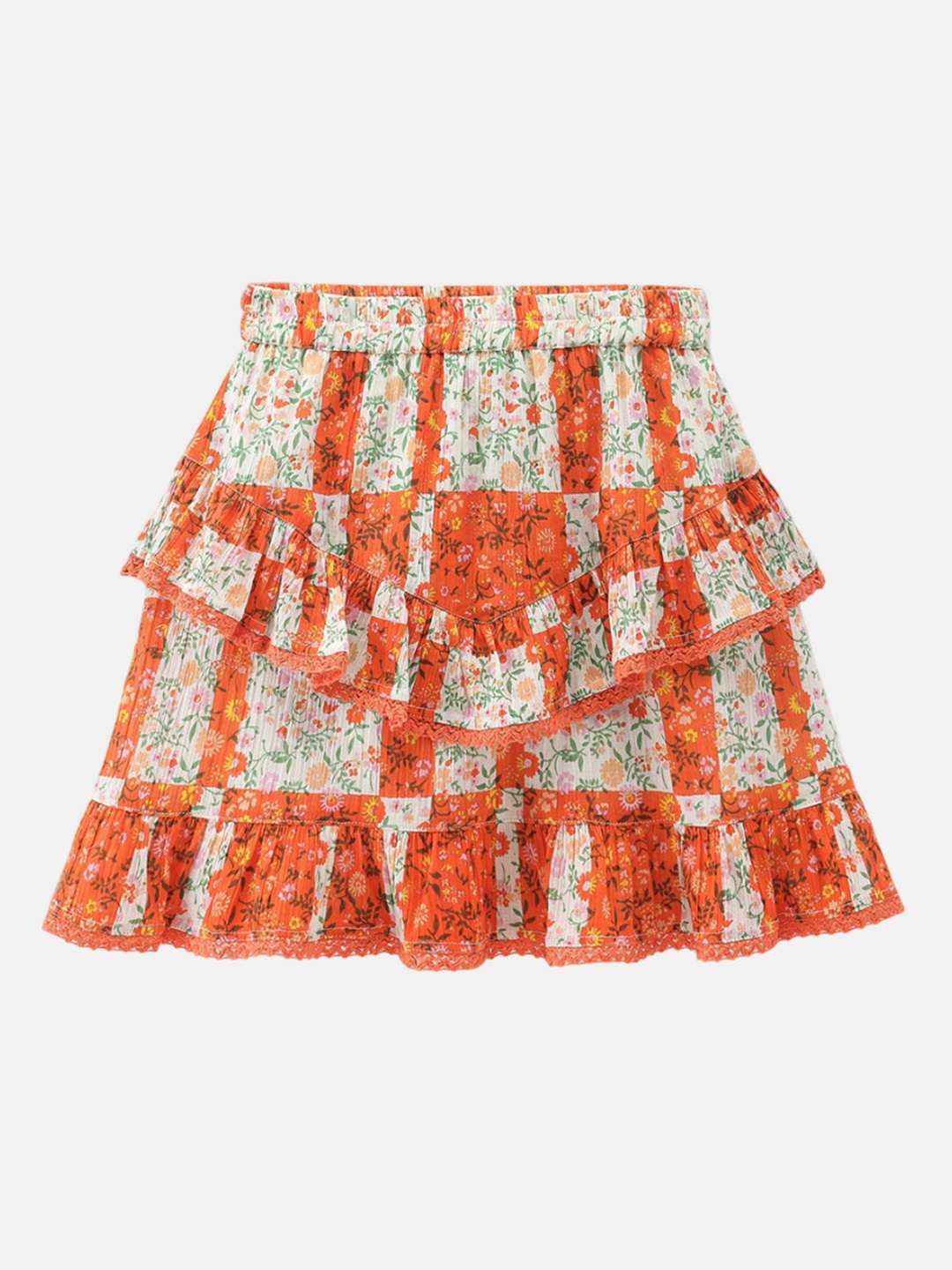 

ARIAS By LARA DUTTA Girls Floral Printed Flared Pure Cotton Mini Skirt, Off white
