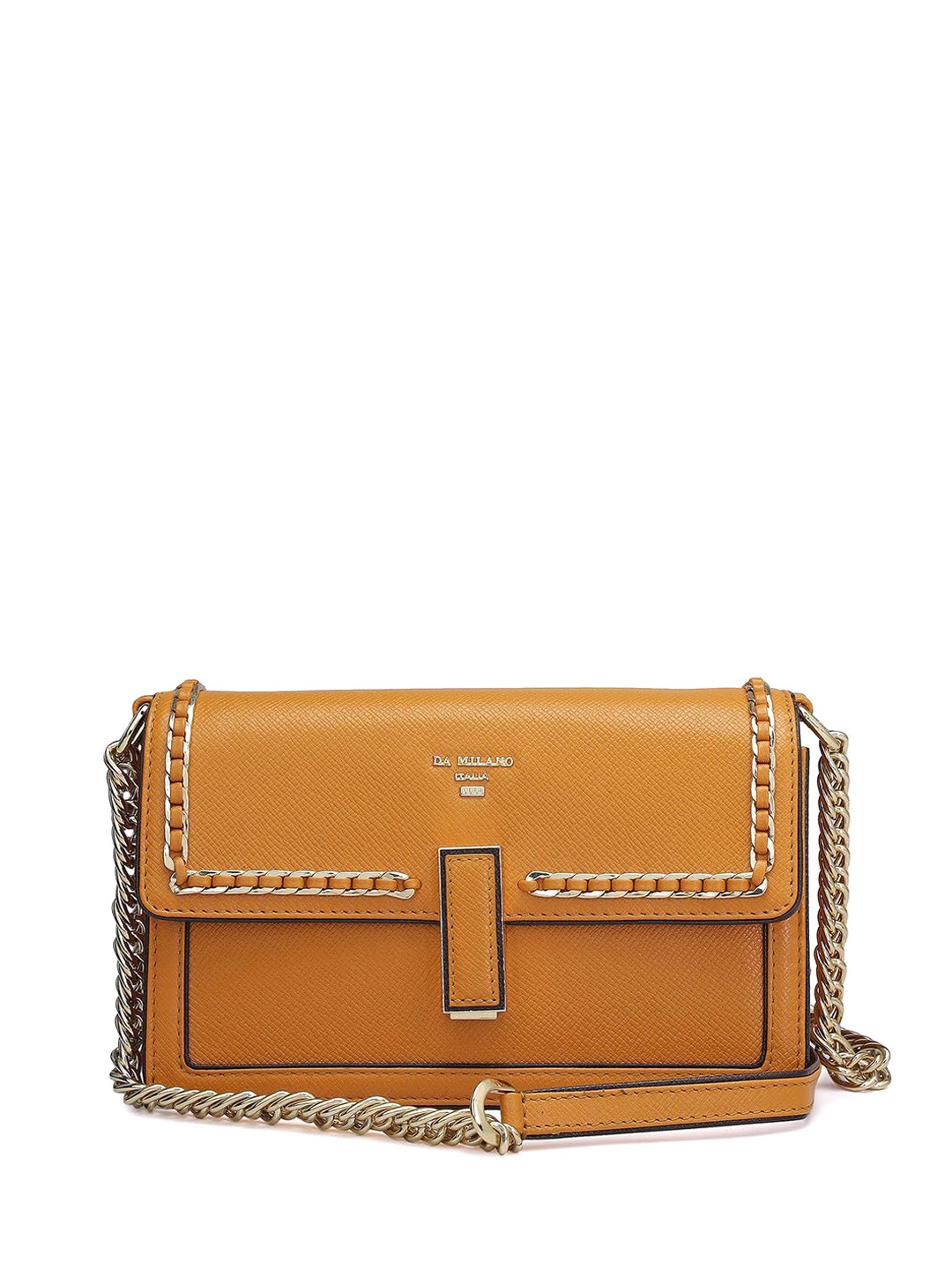 

Da Milano Women Textured Structured Leather Shoulder Bag, Mustard