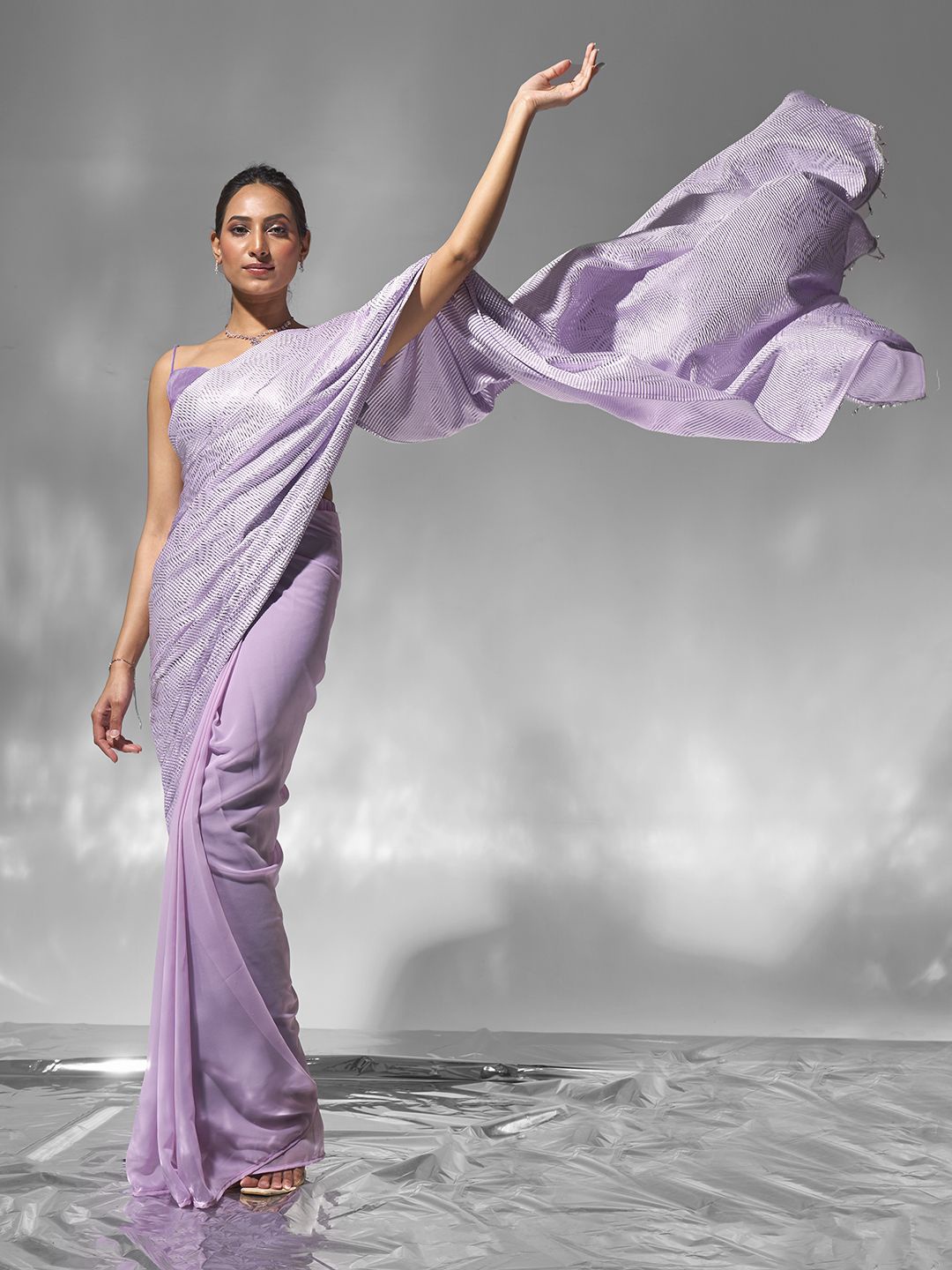 

Mitera Solid Ready to Wear Saree with Blouse Piece, Lavender