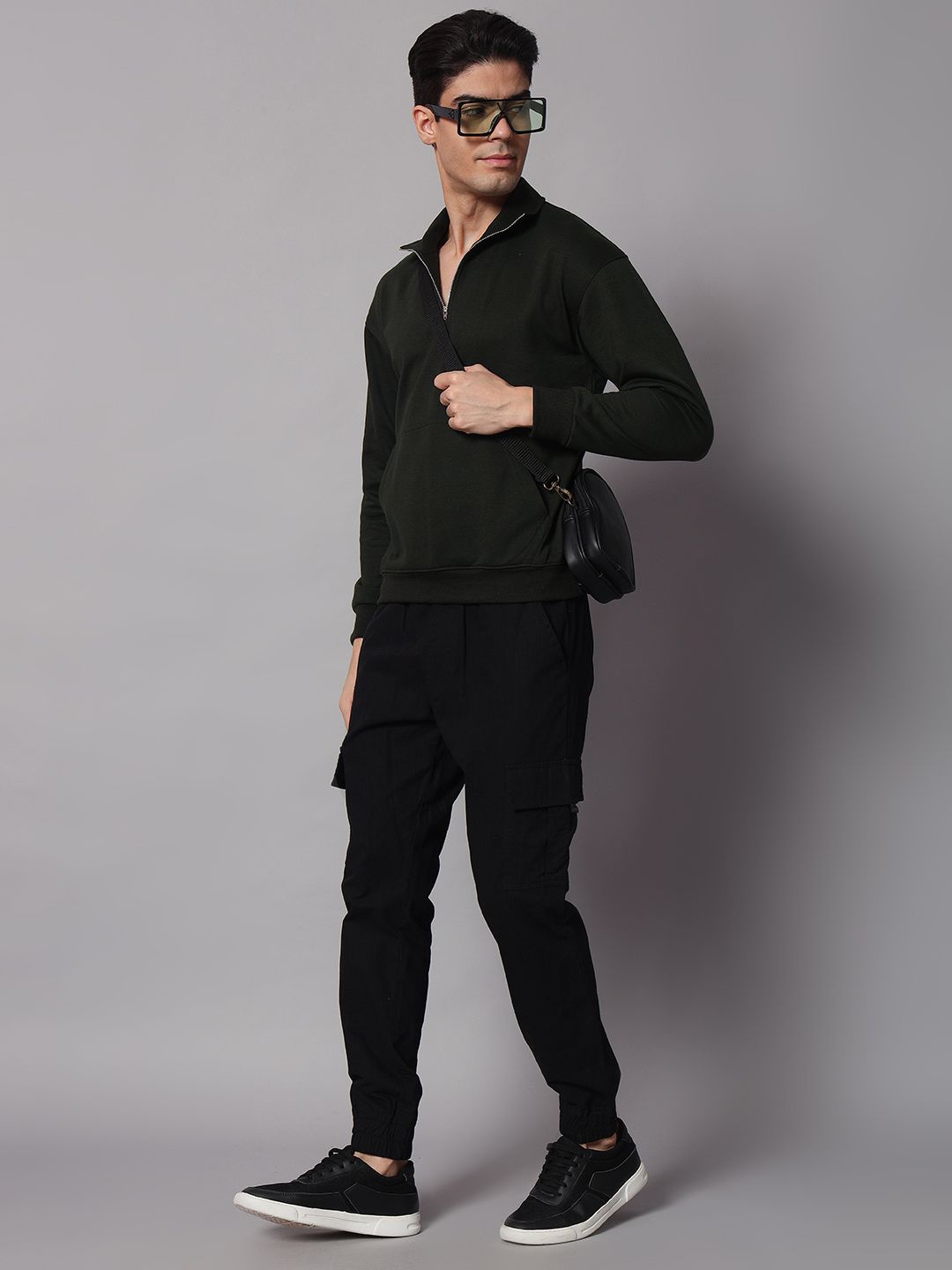 

Obaan Men High Neck Casual Sweatshirt, Black