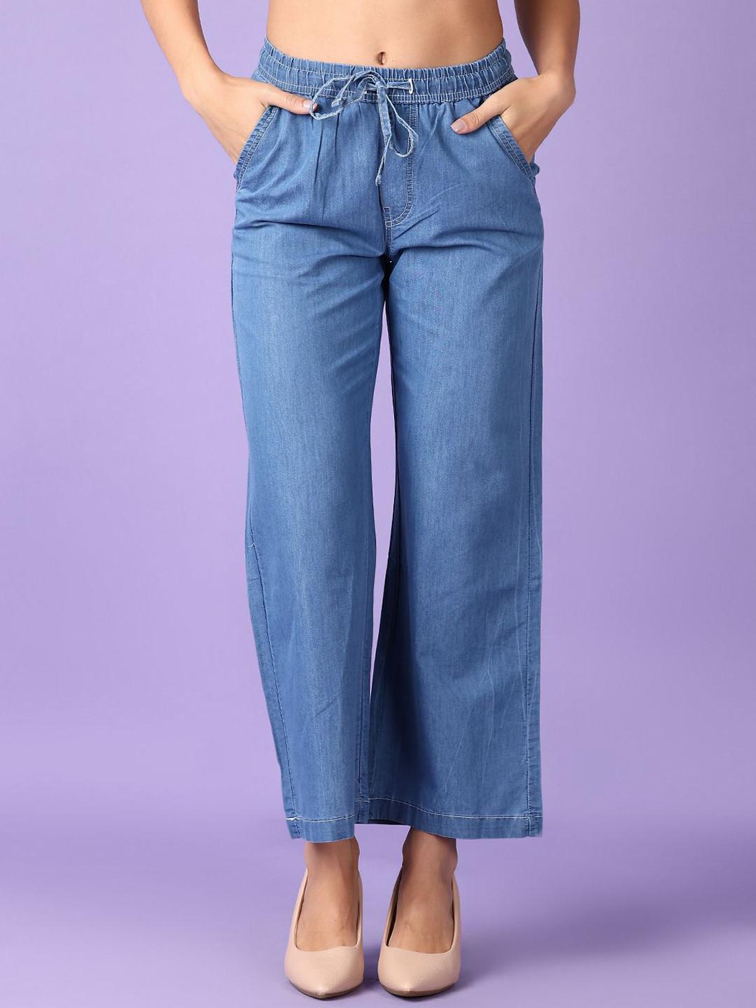 

V-Mart Women Wide Leg Cotton Stretchable Jeans, Blue