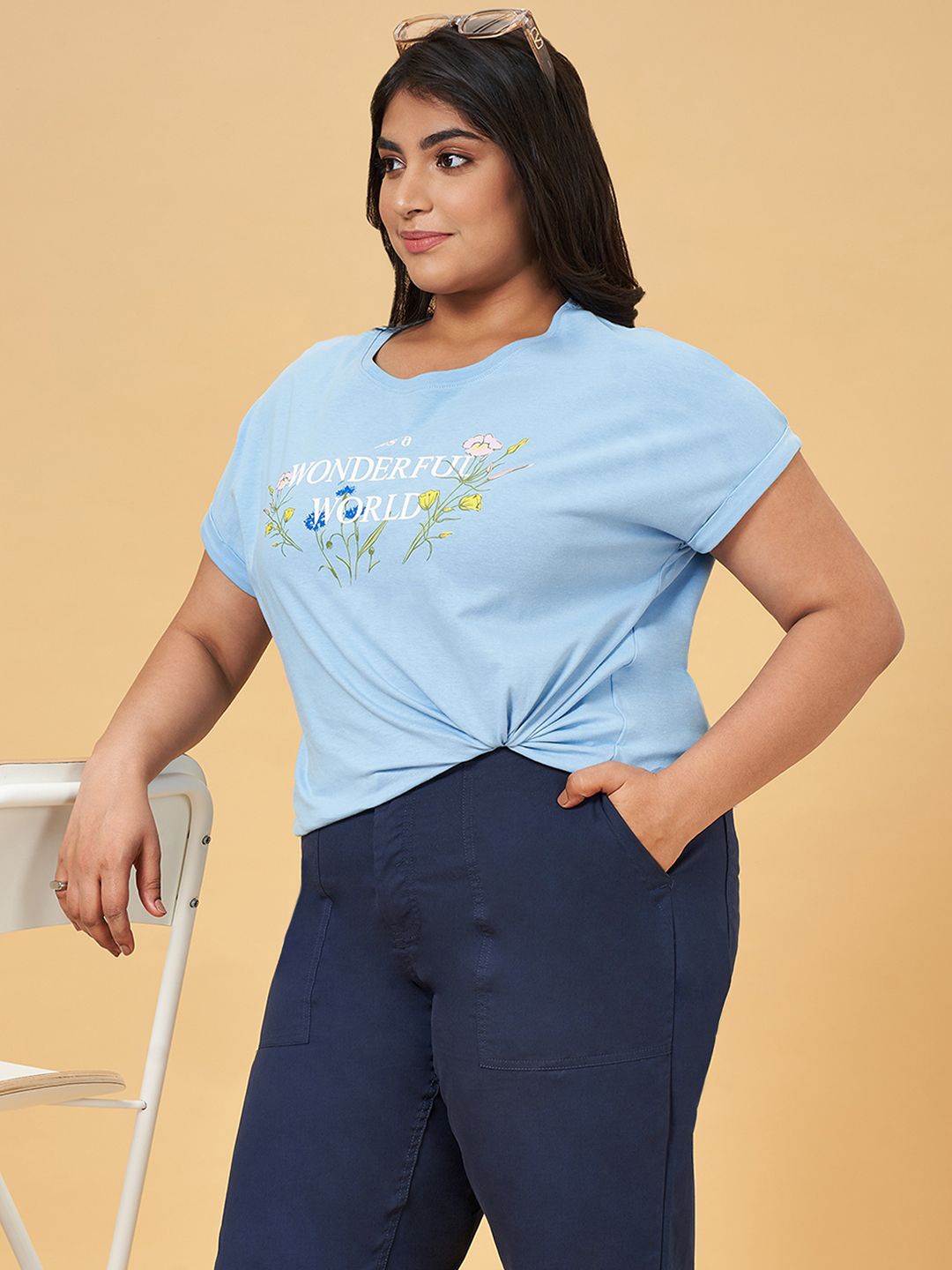 

Honey Curvytude by Pantaloons Women Printed Cotton Top, Blue